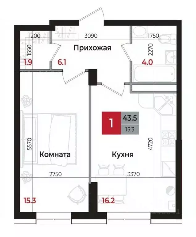 1-к кв. Ставропольский край, Невинномысск 6-й мкр,  (43.5 м) - Фото 0