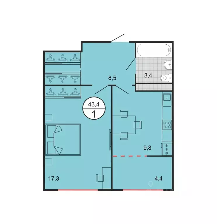 1-к кв. Ставропольский край, Георгиевск Олимп жилой комплекс (43.4 м) - Фото 1