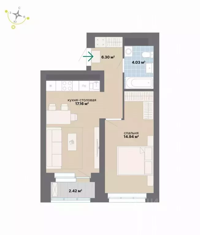 1-к кв. Свердловская область, Екатеринбург ул. Студенческая, 16 (44.85 ... - Фото 1