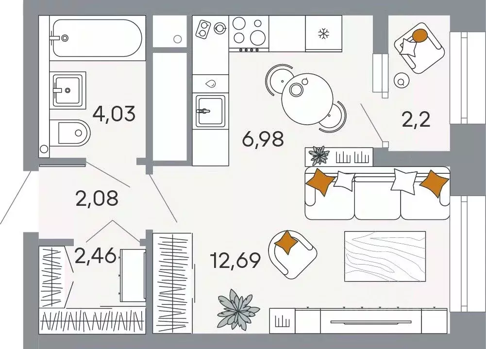 Студия Тульская область, Тула ул. Красина, 78 (30.44 м) - Фото 1