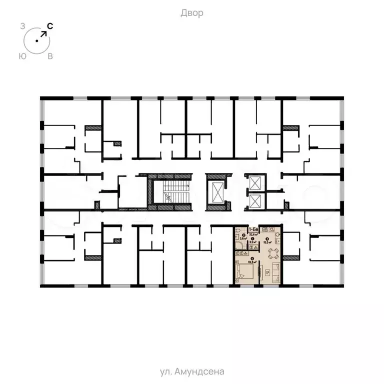 1-к. квартира, 32,9 м, 13/22 эт. - Фото 1