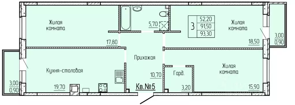 3-к кв. Ростовская область, Батайск ул. Макаровского, 4к1 (93.3 м) - Фото 0