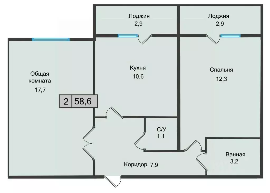 2-к кв. Ставропольский край, Железноводск  (58.6 м) - Фото 0