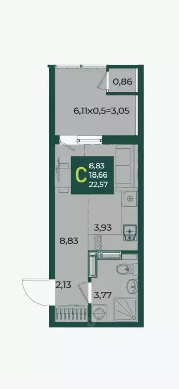 Студия Краснодарский край, Краснодар Образцово мкр,  (24.0 м) - Фото 0