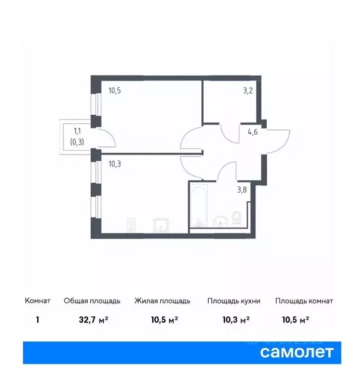 1-к кв. Москва Северный ао, Молжаниново жилой комплекс, к3 (32.7 м) - Фото 0