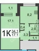 1-к. квартира, 34,1 м, 8/10 эт. - Фото 0