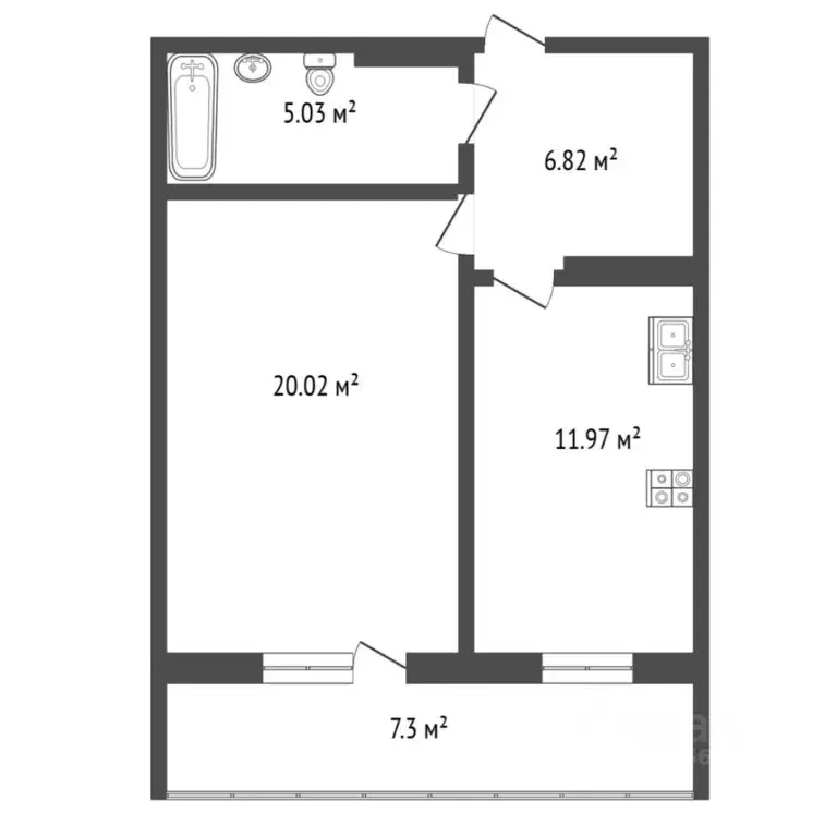 1-к кв. Тюменская область, Тюмень ул. Бабарынка, 20Ак3 (43.8 м) - Фото 1