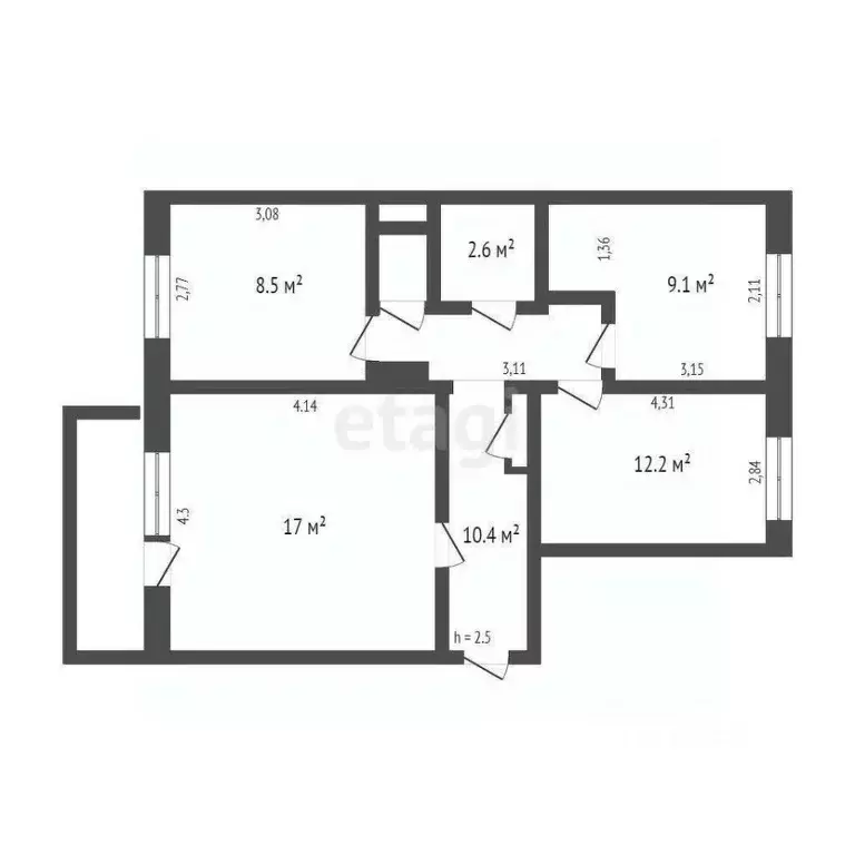 3-к кв. Томская область, Северск Северная ул., 34 (63.8 м) - Фото 1