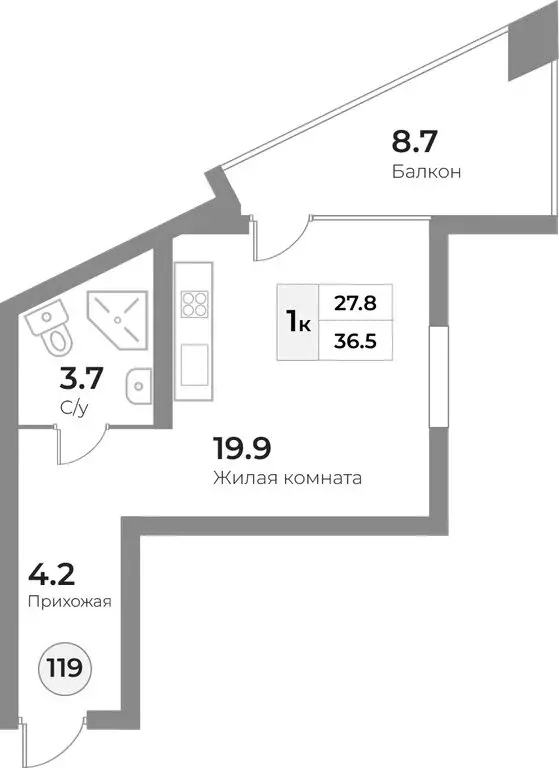 1-комнатная квартира: Зеленоградск, ЖК Грани (36.5 м) - Фото 0