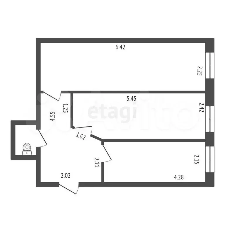 2-к. квартира, 46,8 м, 2/5 эт. - Фото 0