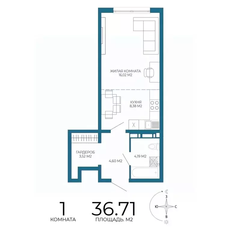 1-к кв. Пензенская область, Пенза Чаадаев жилой комплекс (36.71 м) - Фото 1