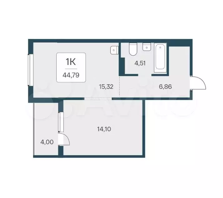 1-к. квартира, 44,8 м, 12/17 эт. - Фото 1