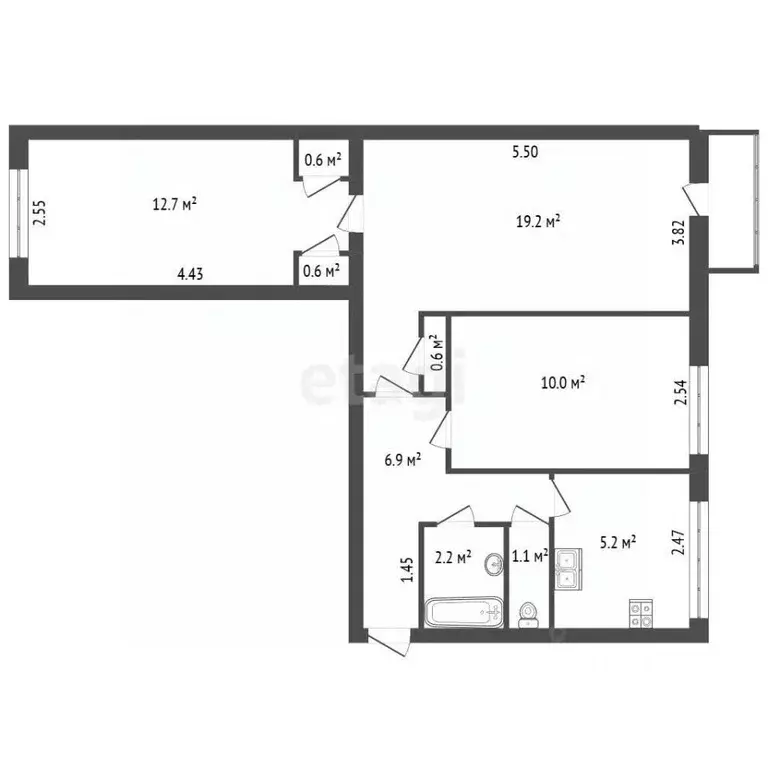 3-к кв. Санкт-Петербург Авангардная ул., 13 (59.1 м) - Фото 2