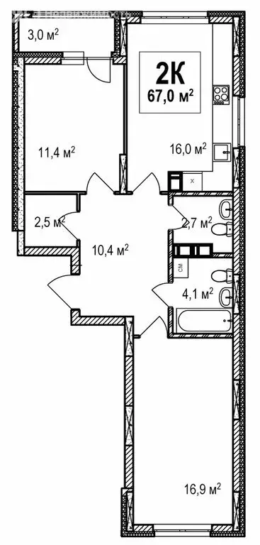 2-комнатная квартира: Нижний Новгород, проспект Гагарина, 36к4 (67 м) - Фото 1