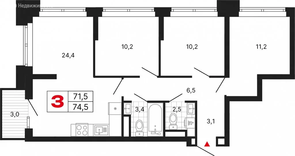 3-комнатная квартира: Москва, ЖК Бестселлер (74.5 м) - Фото 1
