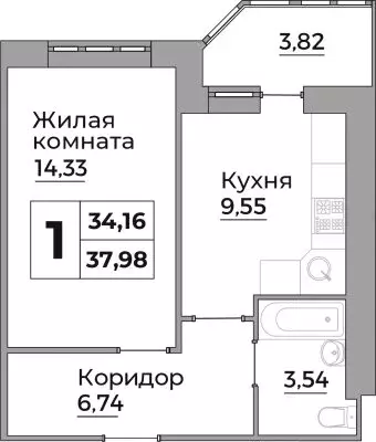 1-комнатная квартира: Калуга, улица Первых Коммунаров, 18 (34.16 м) - Фото 0