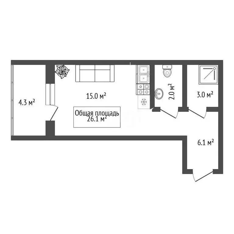 Квартира-студия: Новосибирск, улица Титова, 253/4 (26.1 м) - Фото 1