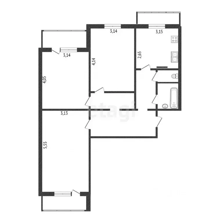 3-к кв. Белгородская область, Белгород ул. Есенина, 46а (71.3 м) - Фото 1