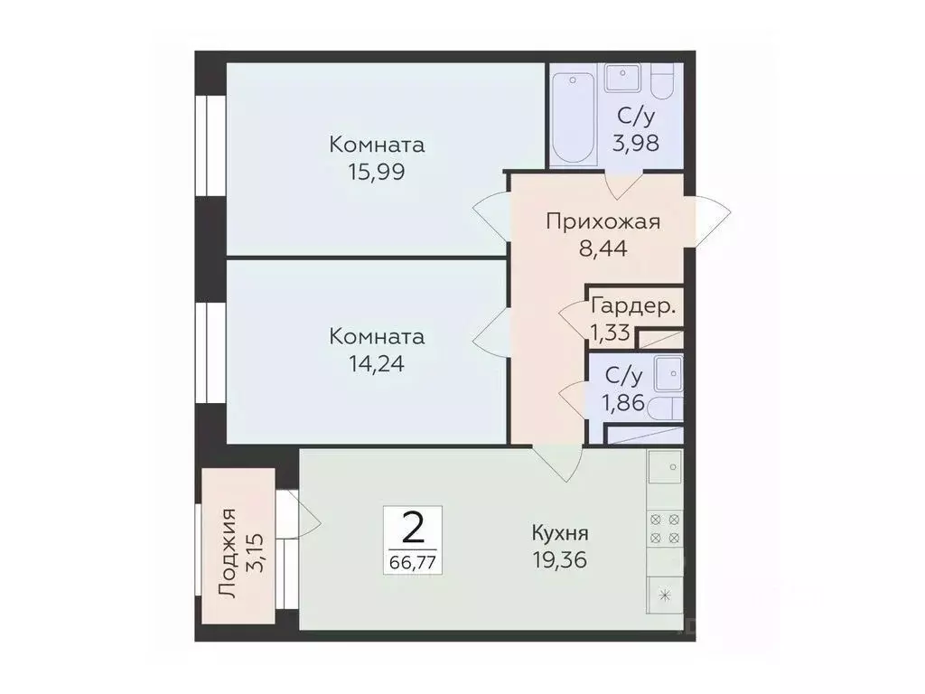 2-к кв. Воронежская область, Воронеж ул. Матросова, 60 (66.77 м) - Фото 0