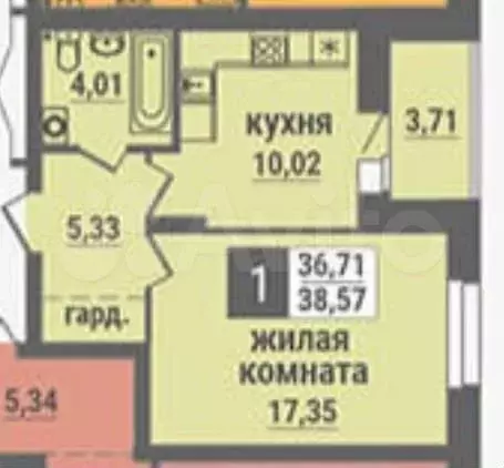 1-к. квартира, 37 м, 3/17 эт. - Фото 0