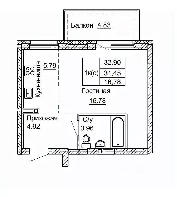 1-к кв. Алтайский край, Барнаул ул. Никитина, 41 (32.9 м) - Фото 0