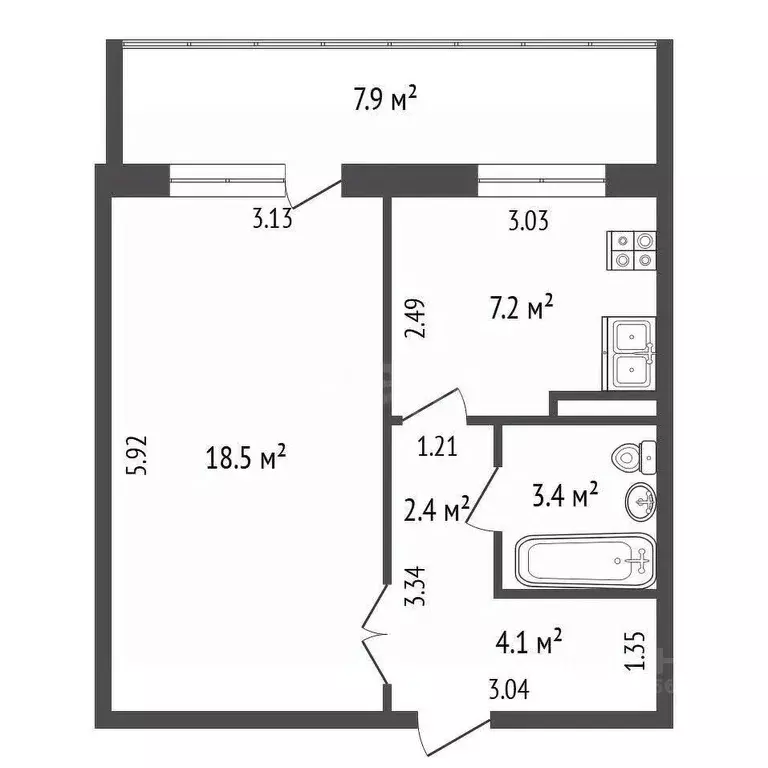 1-к кв. Томская область, Томск ул. Энтузиастов, 41 (44.0 м) - Фото 2
