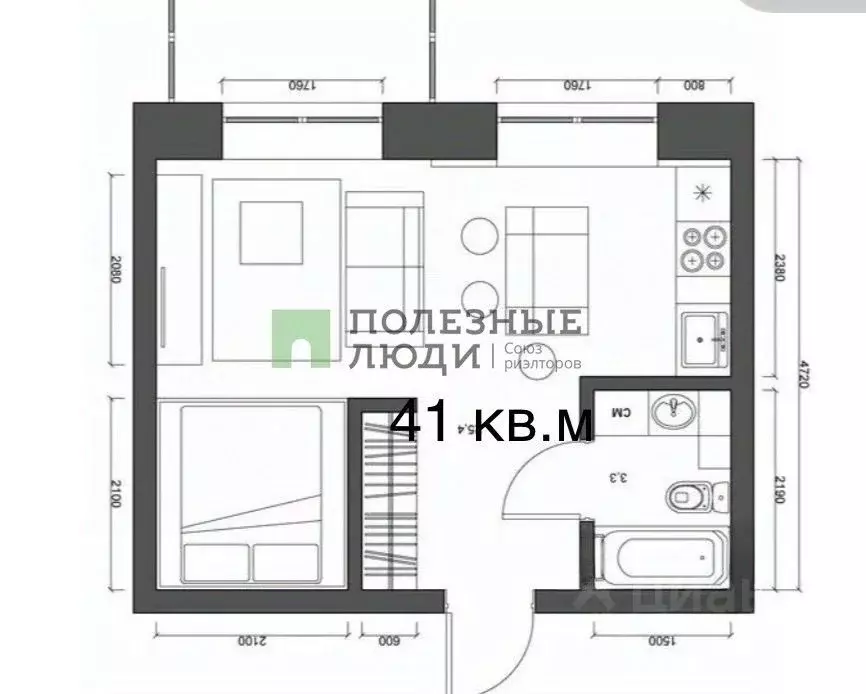 1-к кв. Крым, Евпатория просп. Победы, 62 (31.2 м) - Фото 2