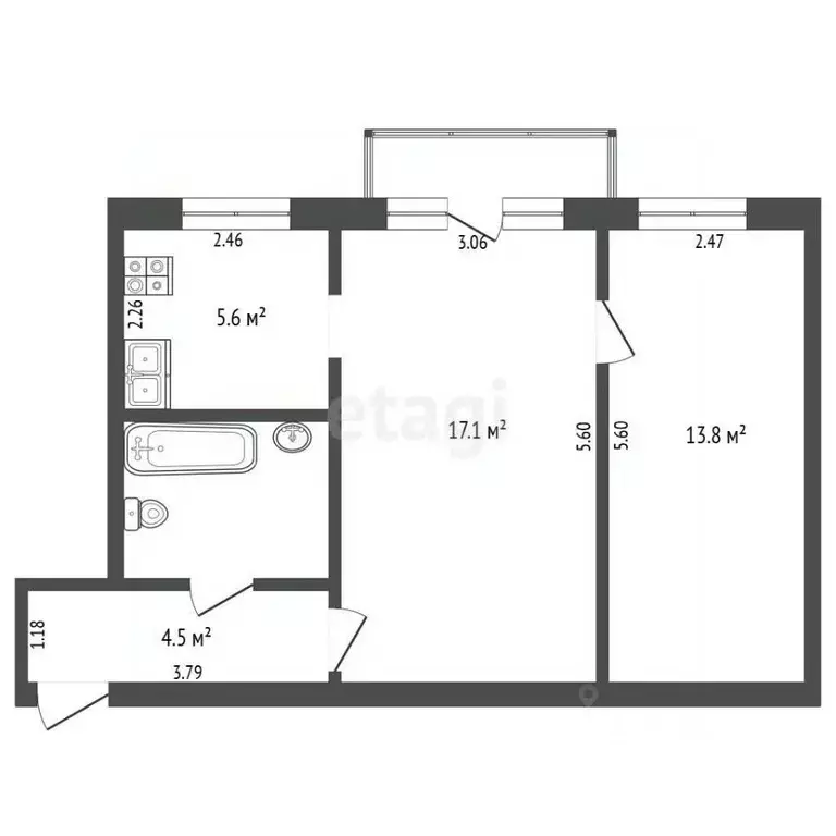 2-к кв. Тюменская область, Тюмень ул. Пермякова, 34 (45.2 м) - Фото 1