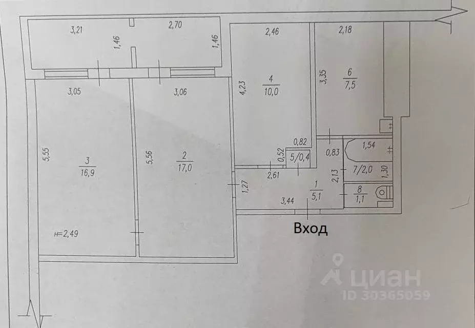 3-к кв. Кемеровская область, Таштагол ул. 8 Марта, 1 (60.0 м) - Фото 1