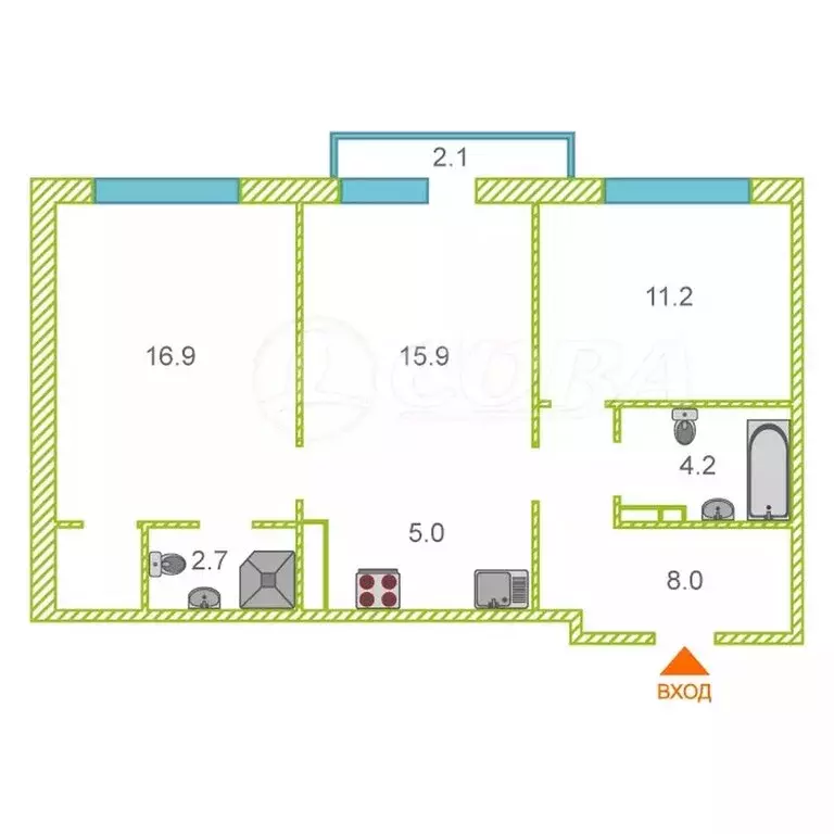 2-комнатная квартира: Тюмень, улица Ильи Кургузова, 1 (66 м) - Фото 0