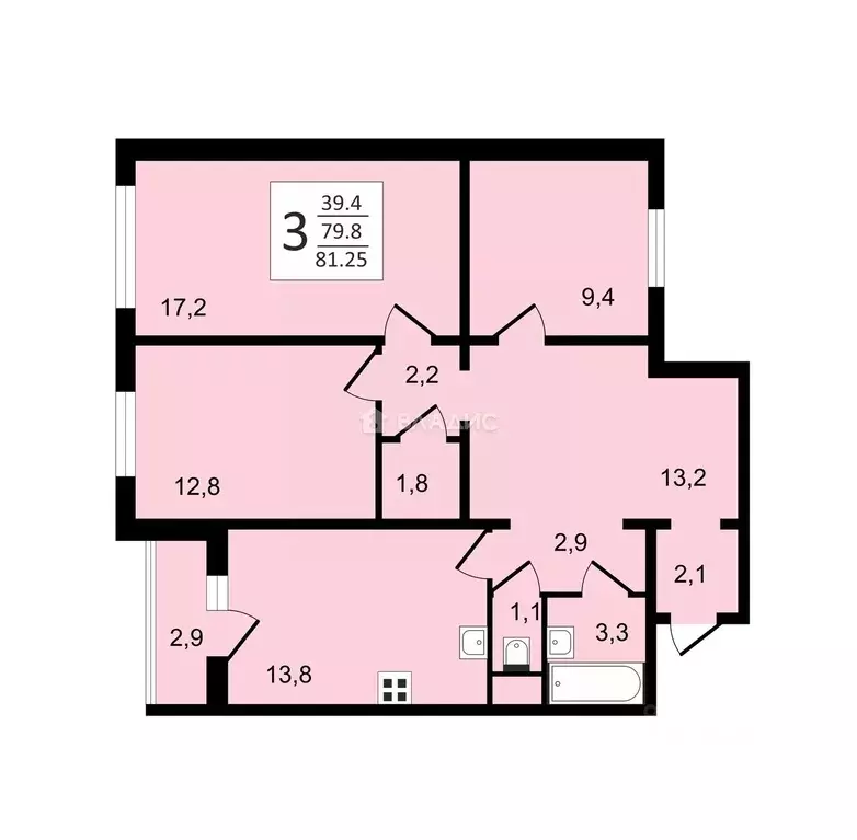 3-к кв. Санкт-Петербург ул. Даниила Хармса, 4 (78.9 м) - Фото 1