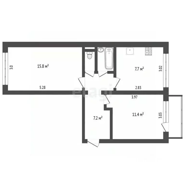 2-к кв. Калужская область, Калуга Больничная ул., 11 (46.4 м) - Фото 2