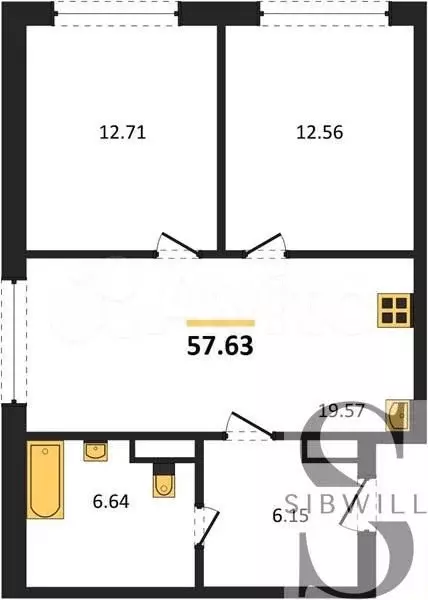 2-к. квартира, 57,6м, 5/9эт. - Фото 0