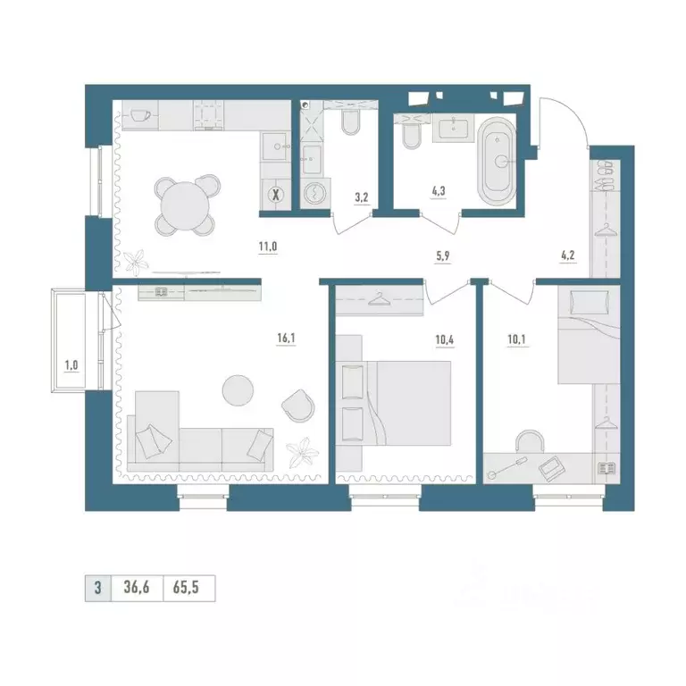 3-к кв. Башкортостан, Уфа Затон-Восточный жилрайон,  (65.5 м) - Фото 1