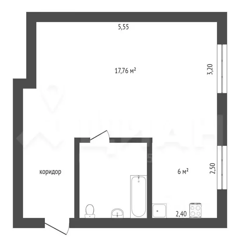 1-к кв. Омская область, Омск просп. Карла Маркса, 43ак1 (32.2 м) - Фото 2