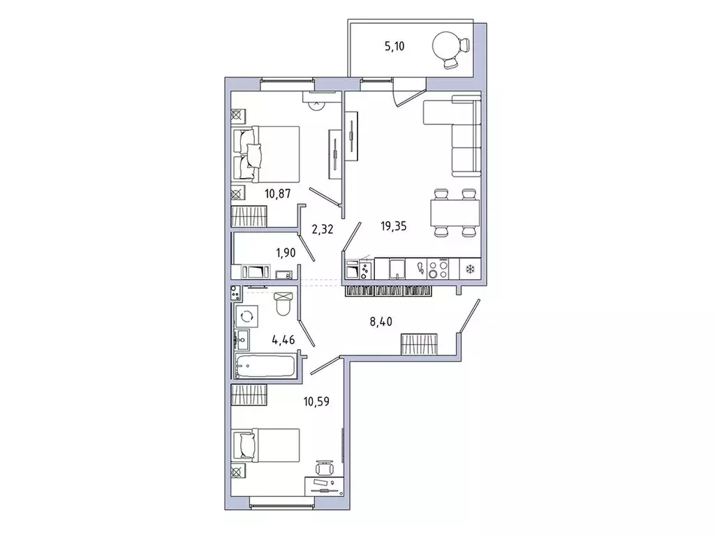 2-к кв. Ленинградская область, Гатчина Въезд мкр,  (60.44 м) - Фото 1