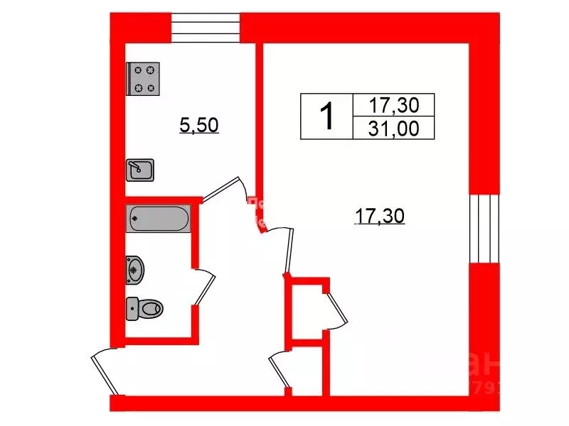 1-к кв. Санкт-Петербург ул. Нахимова, 2/30 (31.0 м) - Фото 1