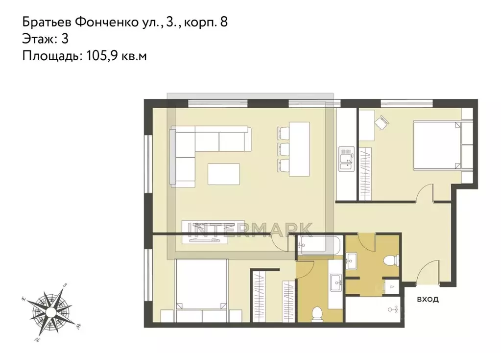 3-к кв. Москва ул. Братьев Фонченко, 1к8 (105.9 м) - Фото 2