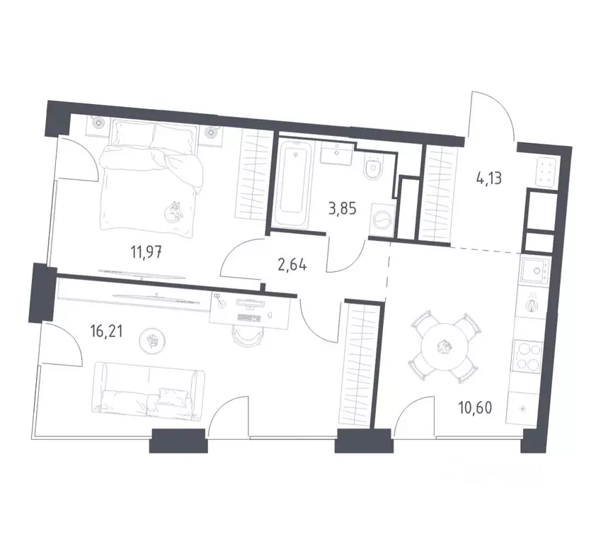 2-к кв. Москва Квартал на воде жилой комплекс, к5 (49.4 м) - Фото 1
