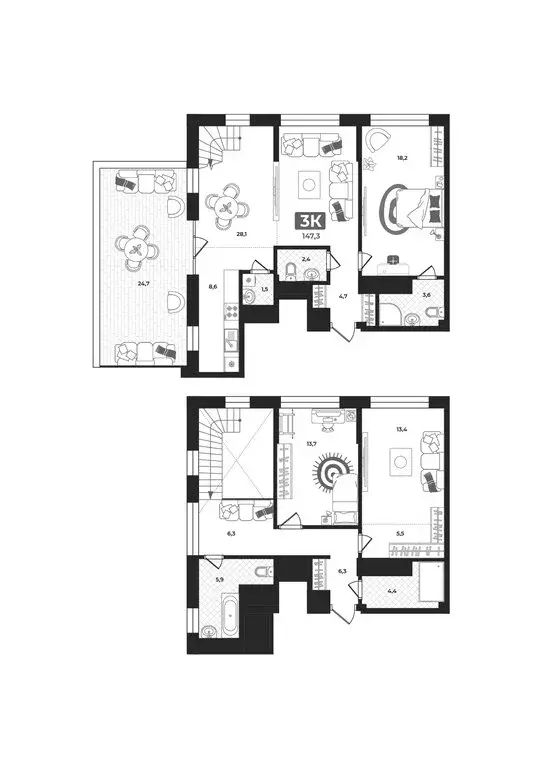 3-комнатная квартира: Тюмень, улица Братьев Бондаревых, 5 (146.5 м) - Фото 1