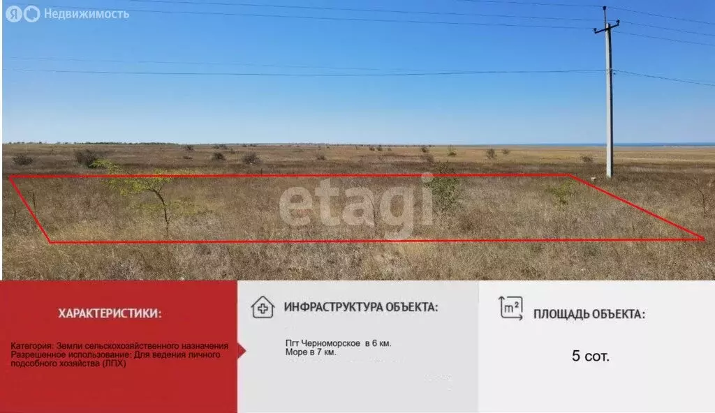 Участок в Черноморский район, село Новосельское (5 м) - Фото 1