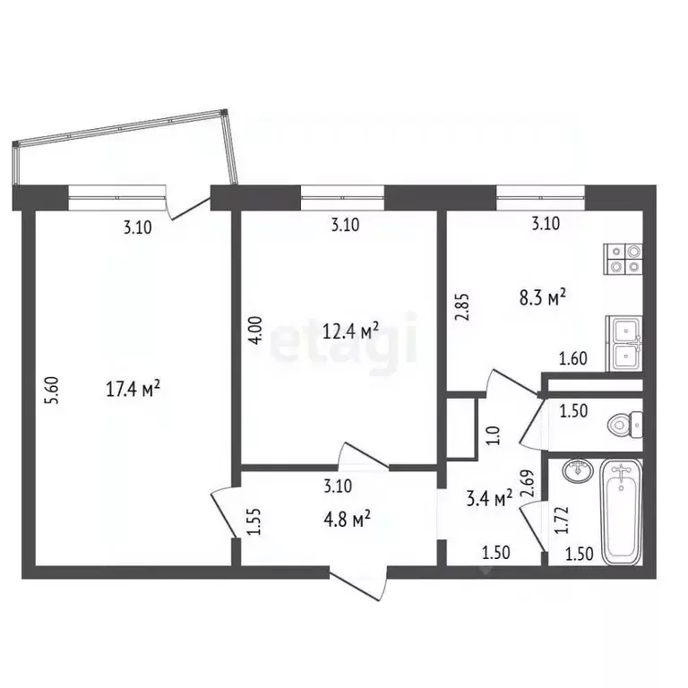2-к кв. Орловская область, Орел Советская ул., 51 (50.6 м) - Фото 2
