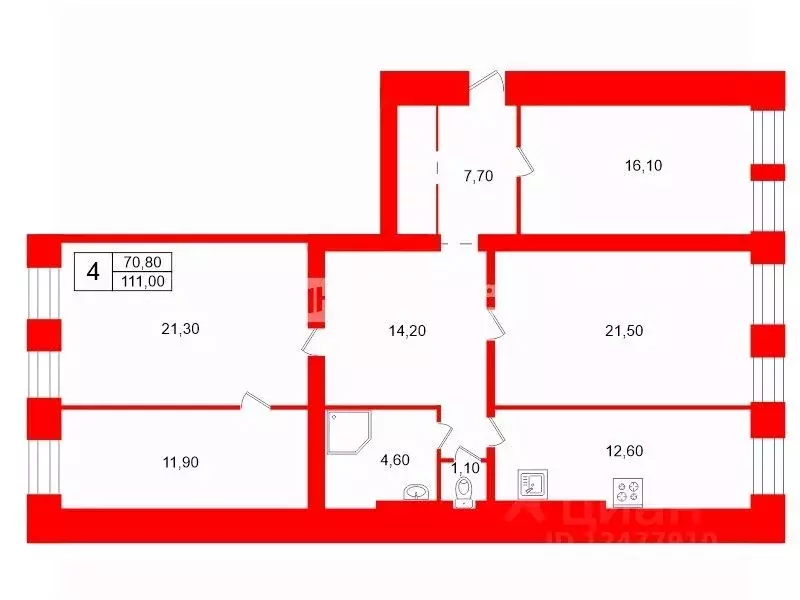 4-к кв. Санкт-Петербург Лиговский просп., 147 (111.0 м) - Фото 2