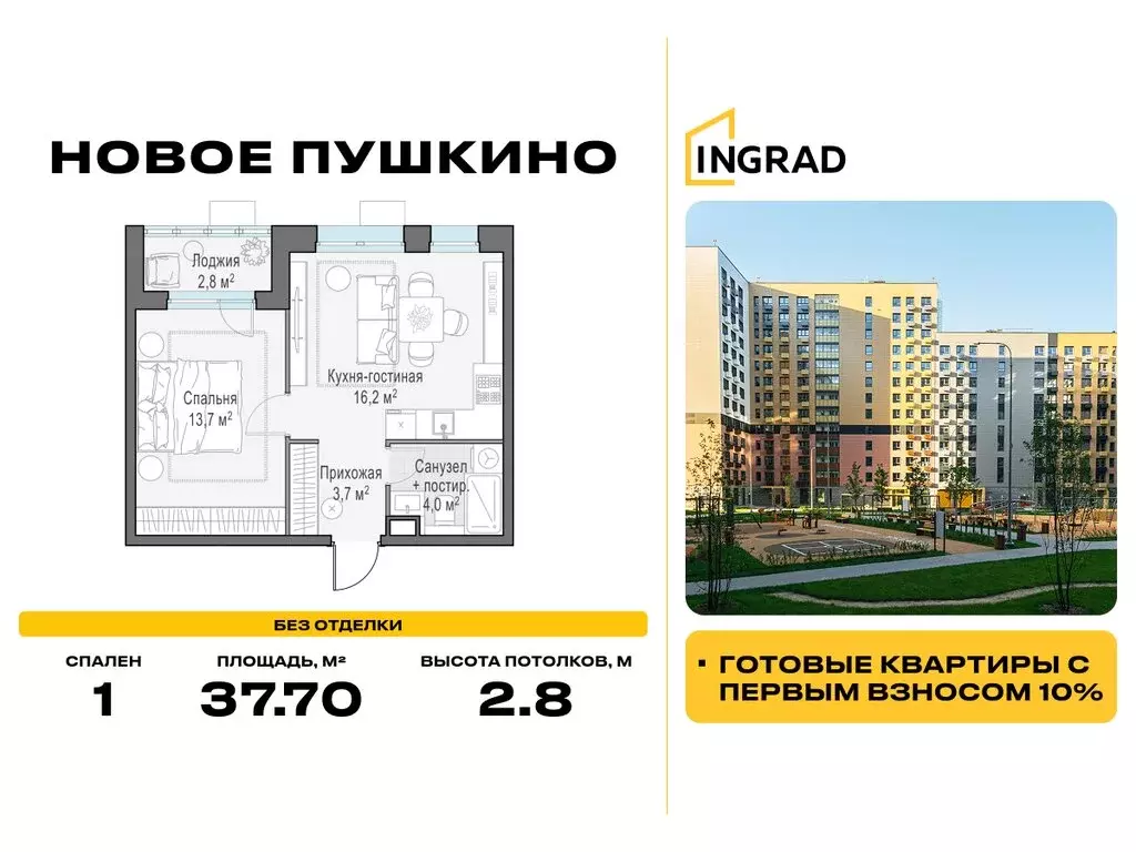 1-комнатная квартира: Пушкино, микрорайон Новое Пушкино, жилой ... - Фото 1