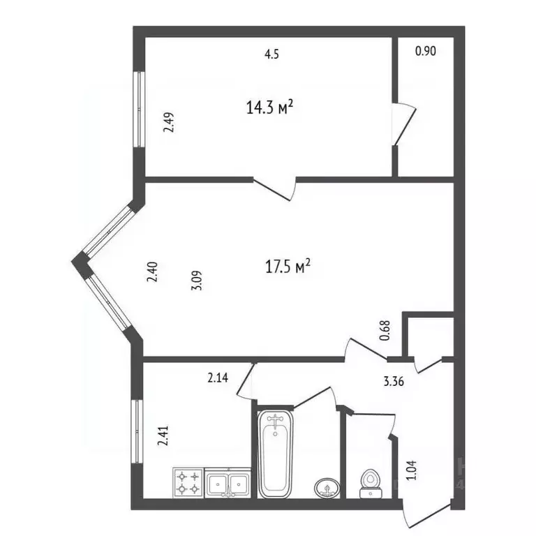 2-к кв. Санкт-Петербург ул. Матроса Железняка, 55 (43.3 м) - Фото 2