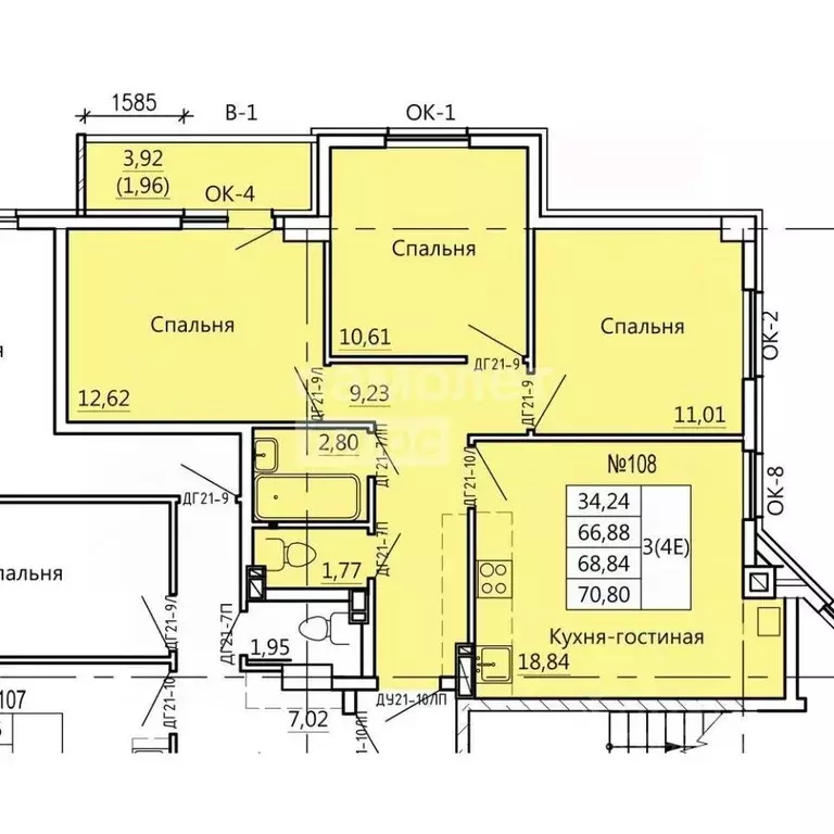 4-к кв. Курская область, Курск Театральная ул., 14 (71.0 м) - Фото 1