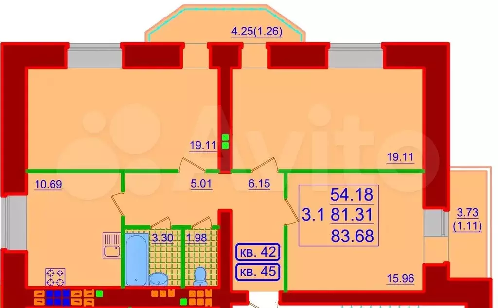 3-к. квартира, 83,7 м, 1/3 эт. - Фото 1