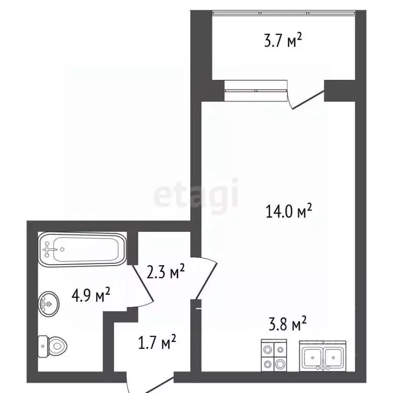 Студия Алтайский край, Барнаул Власихинская ул., 65ак4 (28.6 м) - Фото 2