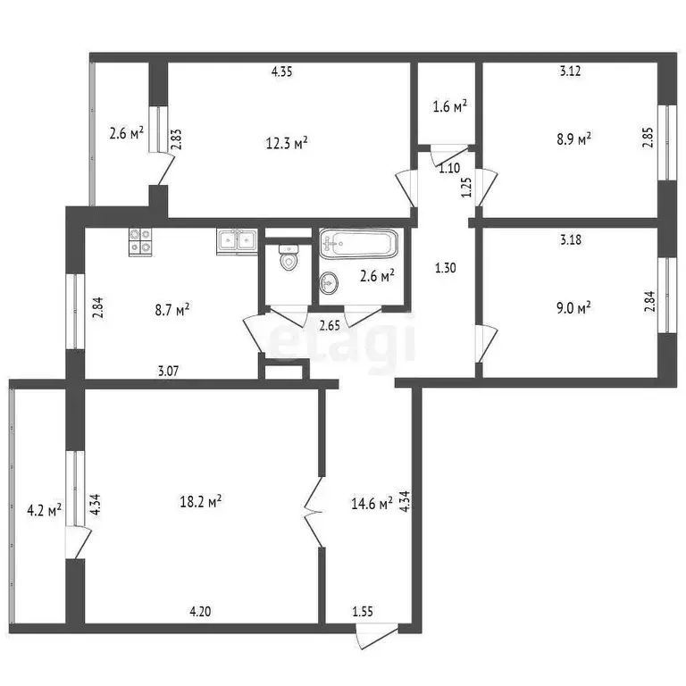 Квартира, 4 комнаты, 76.9 м - Фото 0
