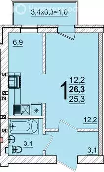 1-комнатная квартира: аул Новая Адыгея, улица Тургеневское шоссе, ... - Фото 1